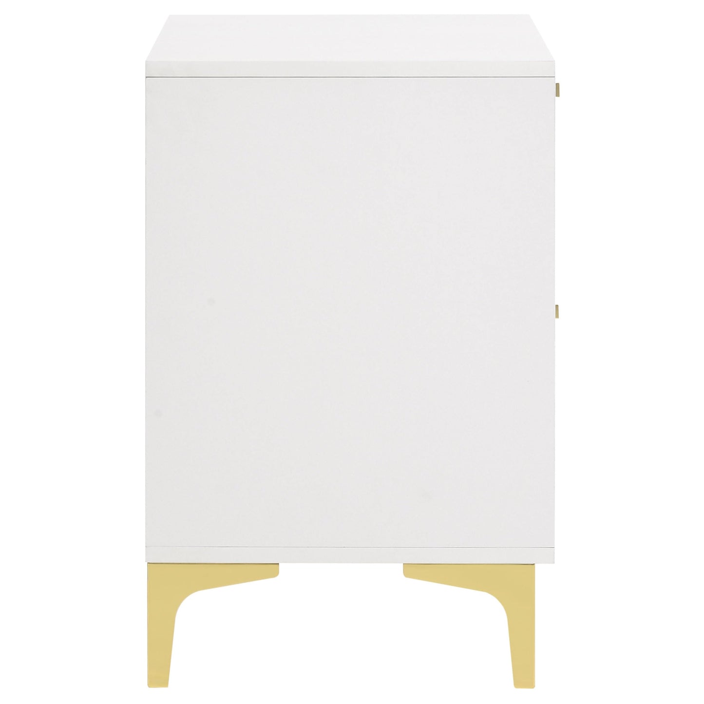 Coaster Home Furnishings Kendall 2-Drawer Contemporary Nightstand Bedroom Storage Cabinet Bedside Table Engineered Wood Eco-Friendly Laminate with Gold Metal Legs and Handles White 224402