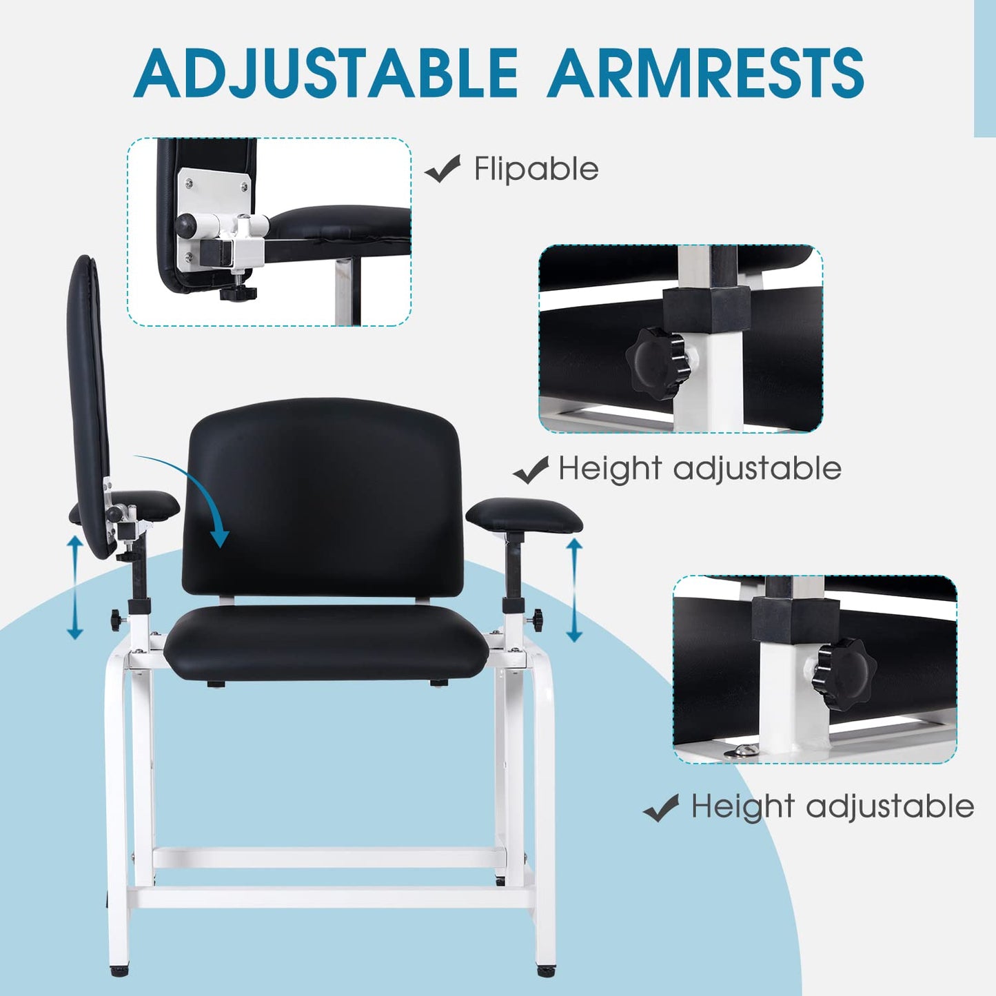 COOLWAVE Extra Thick Padded Phlebotomy Chair with Arms Black