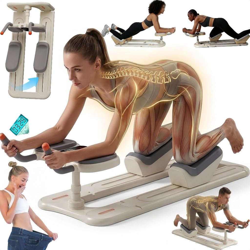 Crawling Training Machine Noiseless Spine Twist & Stretch Trainer Effective Waist & Spine Workout, 3 Adjustable Height LED Counter 230kg Capacity,Detachable,for Full-Body WorkoutWhite,57 in