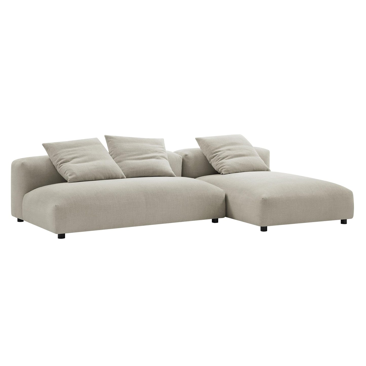 Modway Solace Modular Fabric Sectional Sofa with Chaise in Linen - Comfy Upholstered Deep Seat Sofa - Modern L-Shaped 2-Piece Sectional Sofa Set - 3 Seater Sofa for Living Room