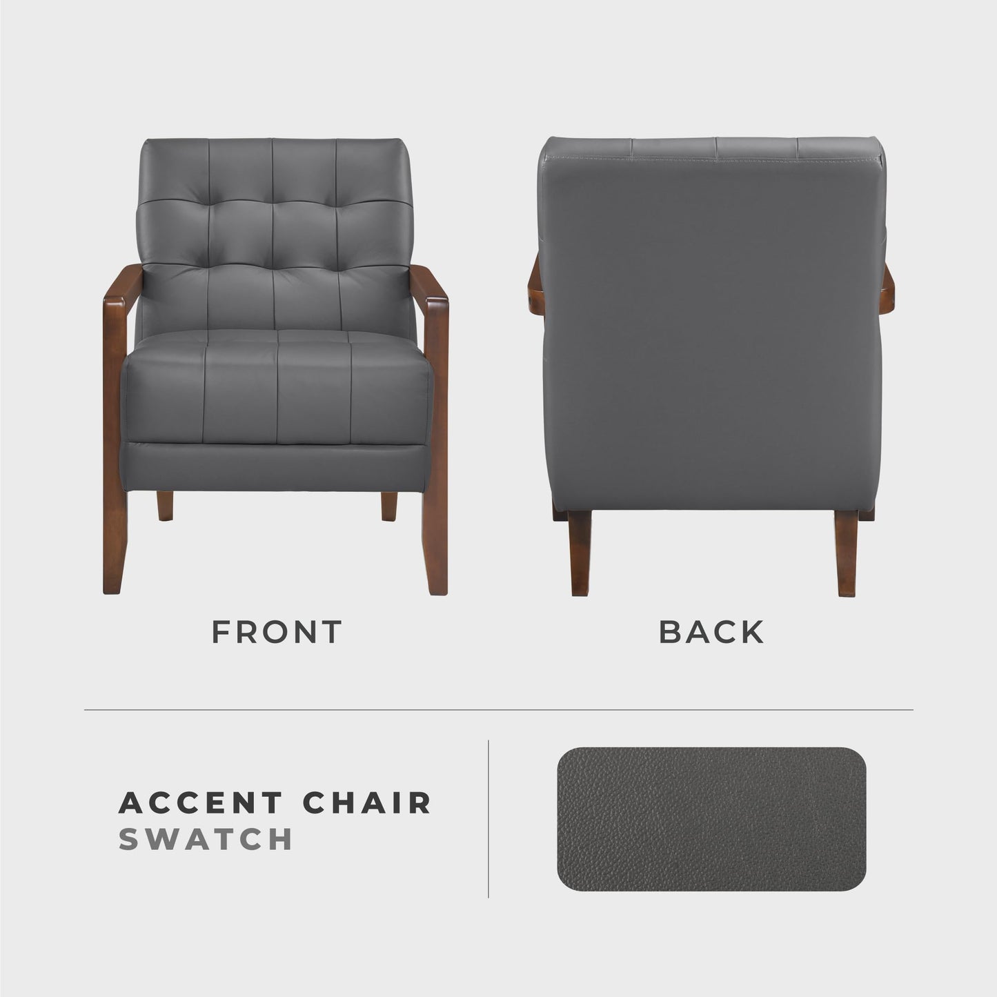 Lexicon Modern Accent Chair, Luxury Genuine Leather Match Living Room Chair with Tufted Cushions, Solid Wood Frame and Arm Rest, Comfy Upholstered Single Seat for Bedroom/Reading/Office, Dark Gray