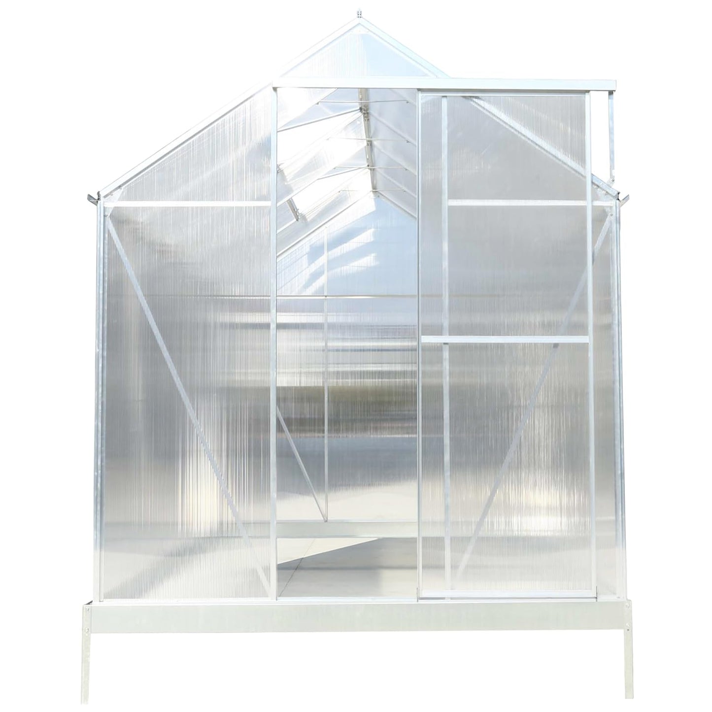 Ball & Cast 10x7 FT Greenhouse,Polycarbonate Heavy Duty Outdoor Aluminum Walk-in Green House Kit with Rain Gutter and Vent,Plant Base w/ Sliding Door,for Backyard Garden,Silver