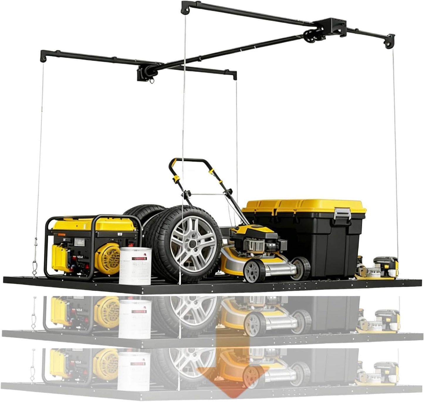 KIPPDURO 4×8 ft Heavy Duty Overhead Garage Storage Rack, 661 lbs Capacity with Safety Lock,Ceiling Mounted Storage Shelf, Steel Garage Ceiling Organizer for Garage, Basement, Warehouse (Black)