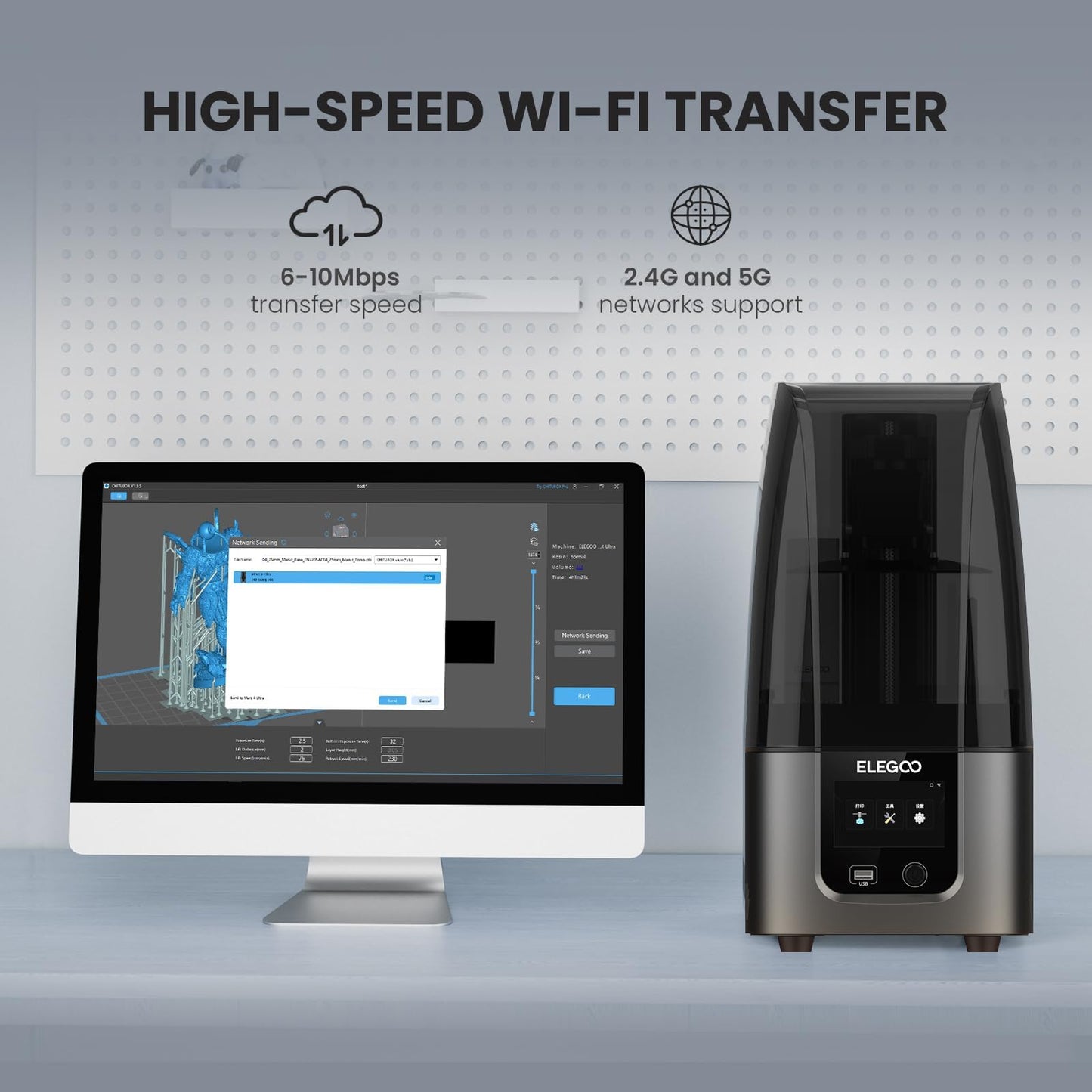ELEGOO Mars 4 Ultra MSLA 3D Printer with 7-Inch 9K Monochrome LCD, Wi-Fi Connectivity, Effortless Leveling System, ACF Release Liner Film, Printing Size of 6.04x3.06x6.5 Inches