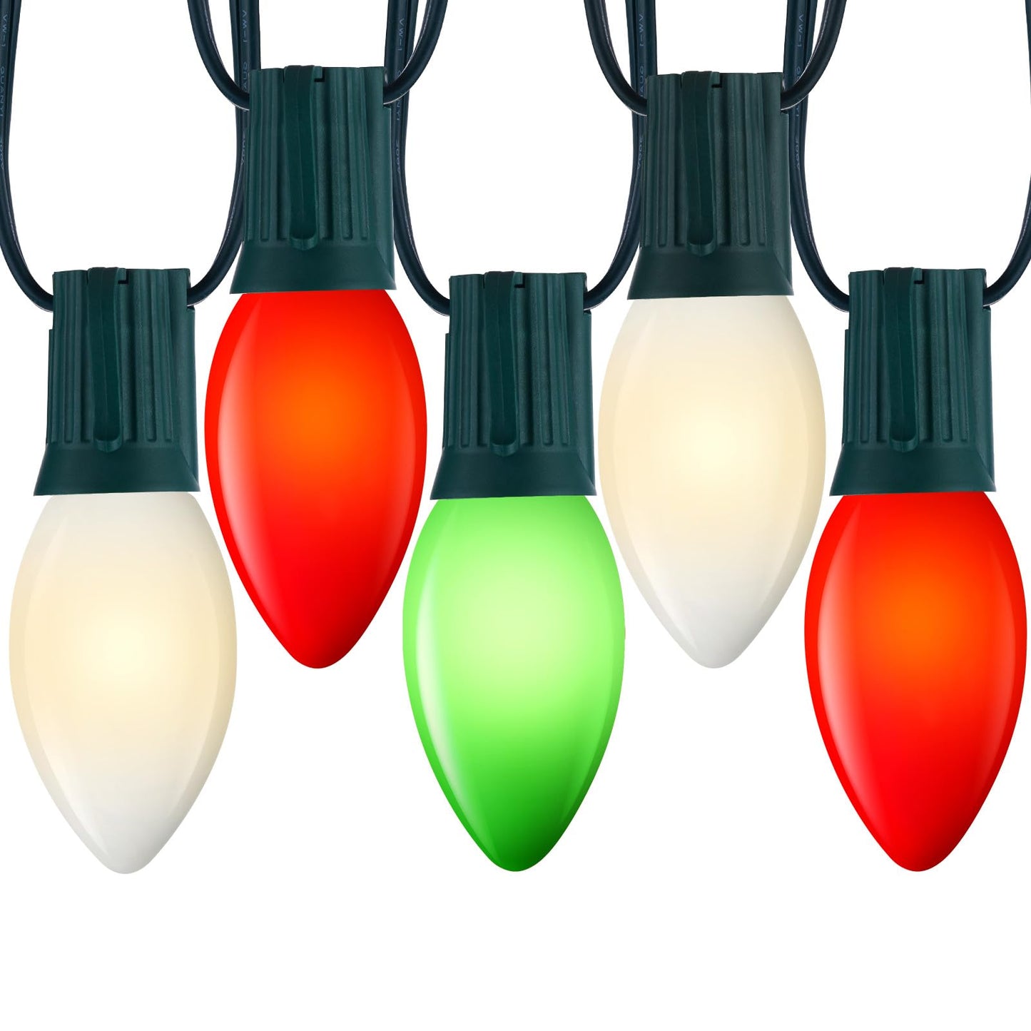 Minetom C9 Christmas String Lights, 50FT, Red Green White, E17 Base, Indoor/Outdoor Holiday Decor