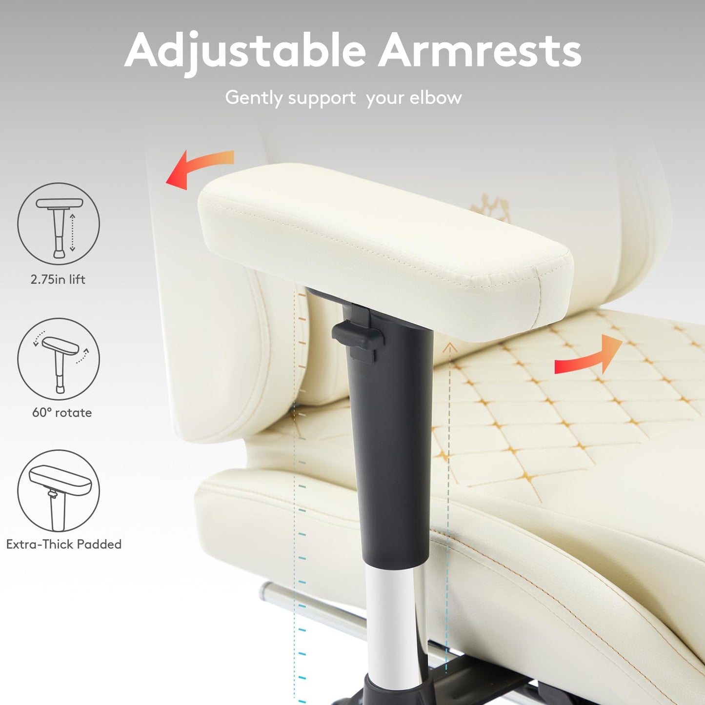 Morkprism Gaming Chair,Computer Office Chair with Footrest,Massage Lumbar Support and Gel Pad,Ergonomic Reclining Leather Gamer Chair with Headrest,Adjustable Armrests and Spring Cushion Ivory