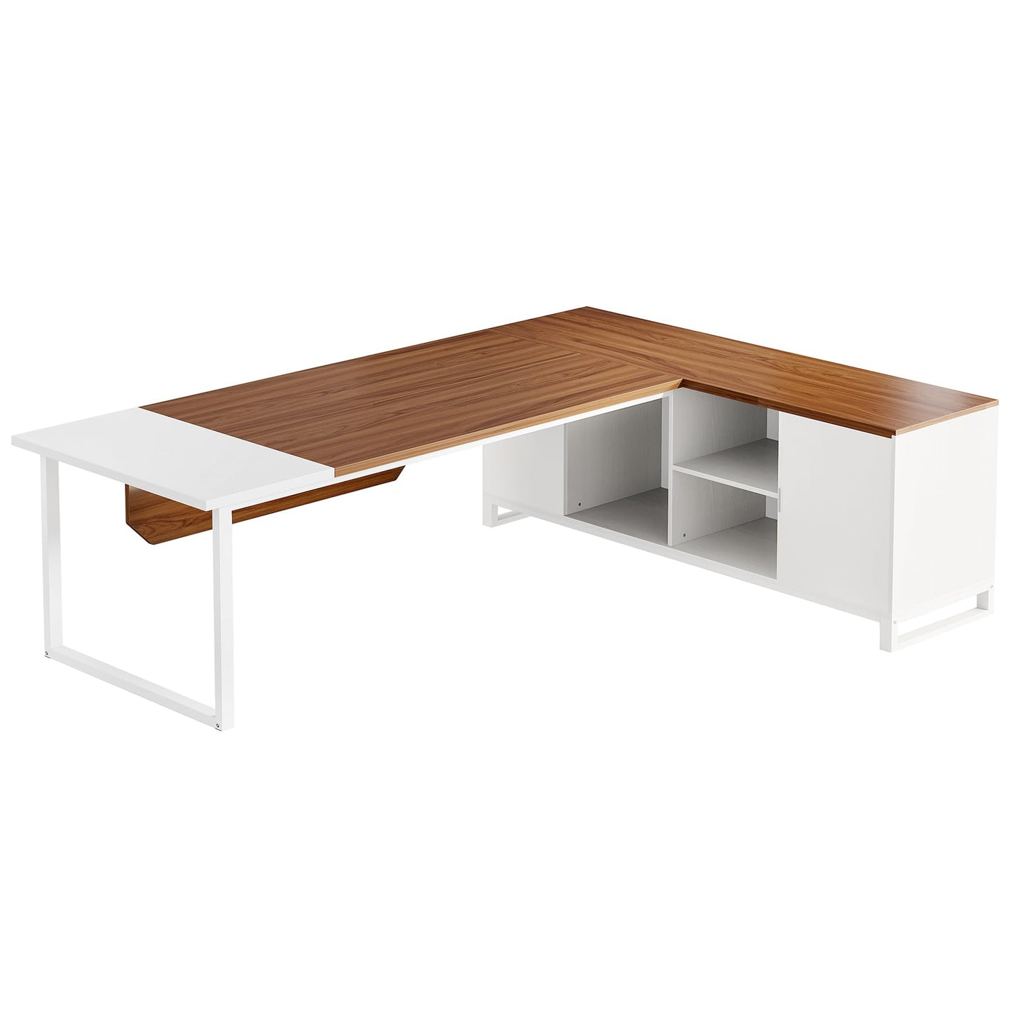 Tribesigns 70.8" L-Shaped Executive Desk with 55" File Cabinet, Large Home Office Computer Desk with Storage Shelves and Cabinet, Modern Business Furniture Set Home Office, Walnut White