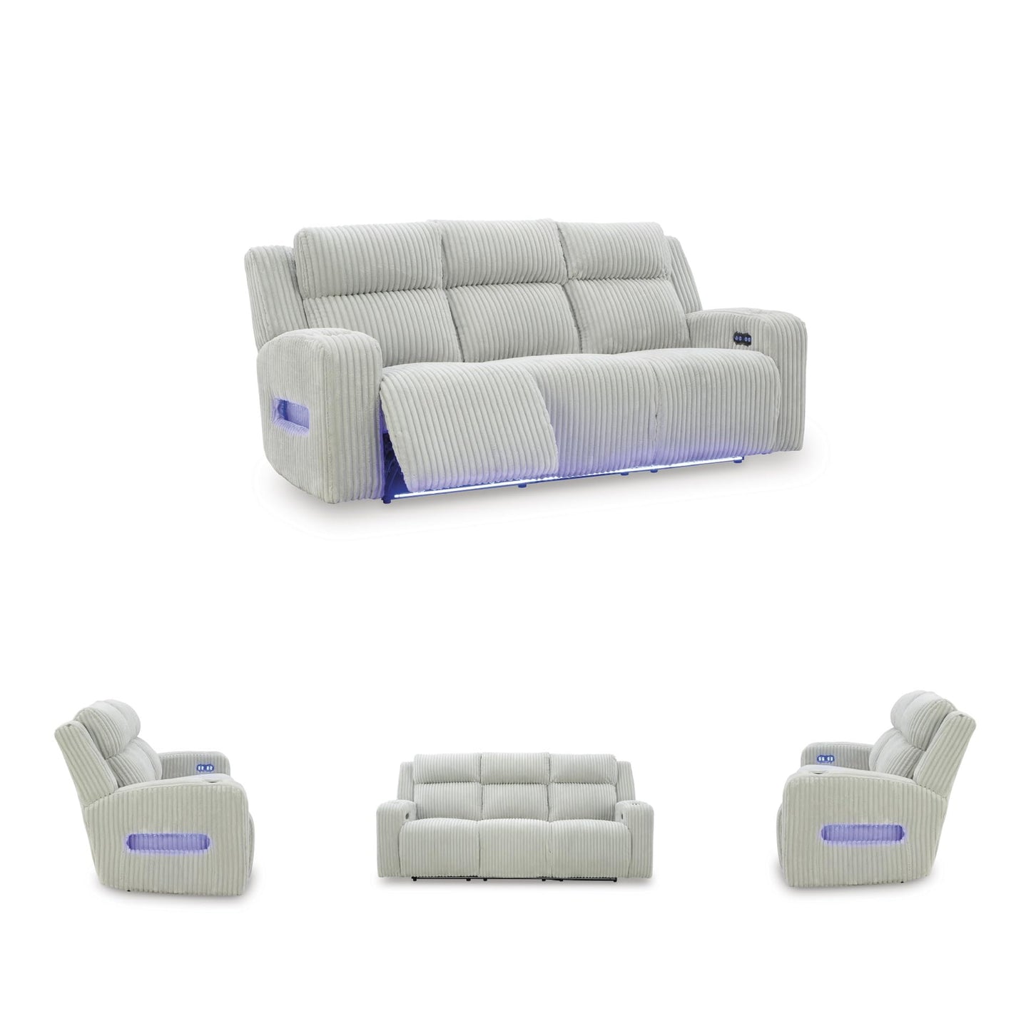 Signature Design by Ashley Broad Cove Modern Power Reclining Sofa with Drop Down Table, Audio Sound System and Adjustable Headrest, White