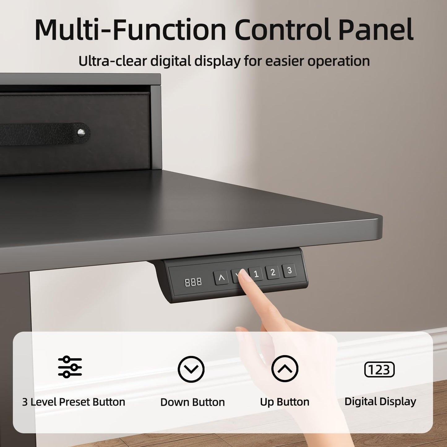 63x24 Inches Standing Desk with Drawers, Electric Computer Desk with Open Storage Shelf, Stand Up Desk, Adjustable Height 28-46 Inches for Home and Computer Workstation, Black