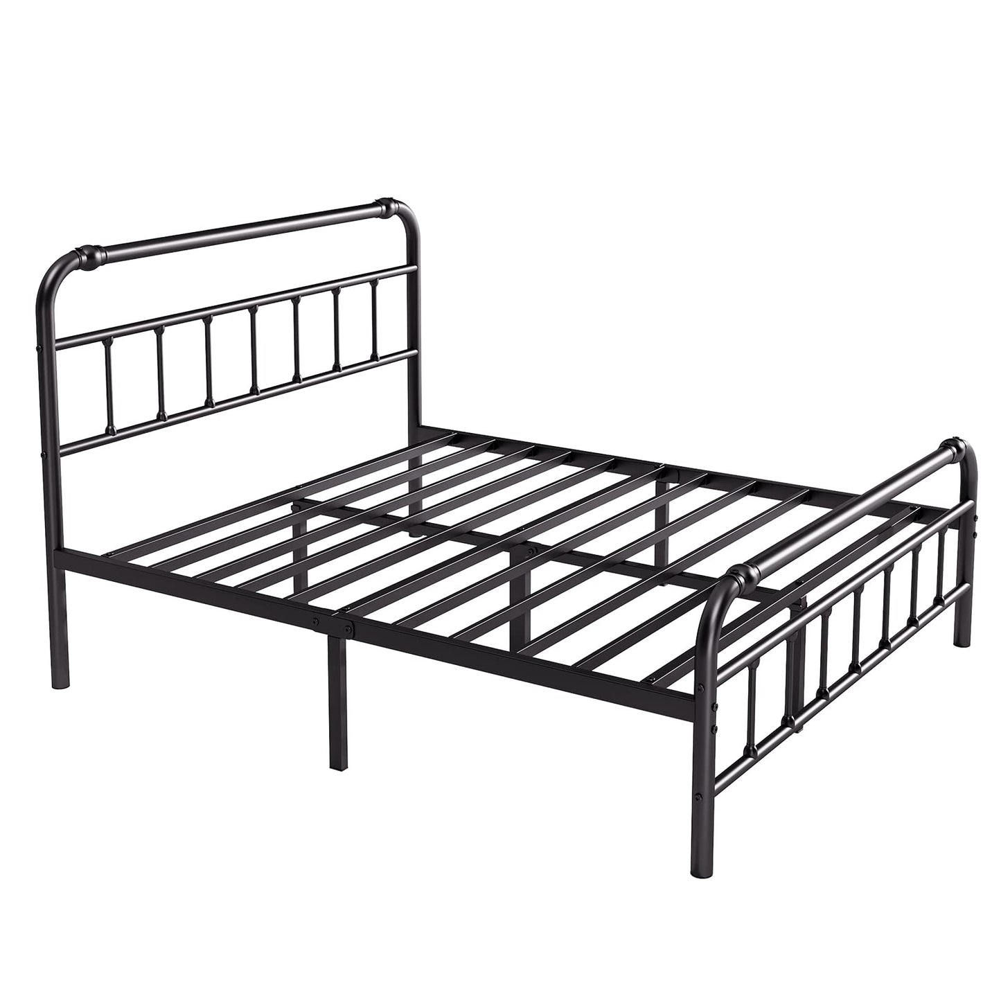 BOSRII Full Size Bed Frame with Headboard and Footboard, 18 Inches High, 3500 Pounds Heavy Duty Metal Slats Support for Mattress, No Box Spring Needed, Noise-Free, Black