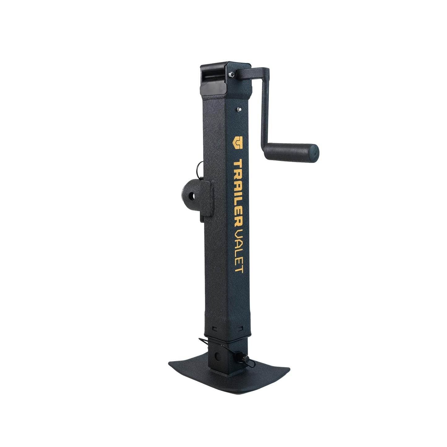 Trailer Valet TVJX7-P Direct Pipe Welded Jack – 7,000 lbs Capacity – Manual & 20–24V Drill-Powered Operation – Heavy-Duty Weld-On Jack with Drop Leg, Safety Pin, and Crank Handle