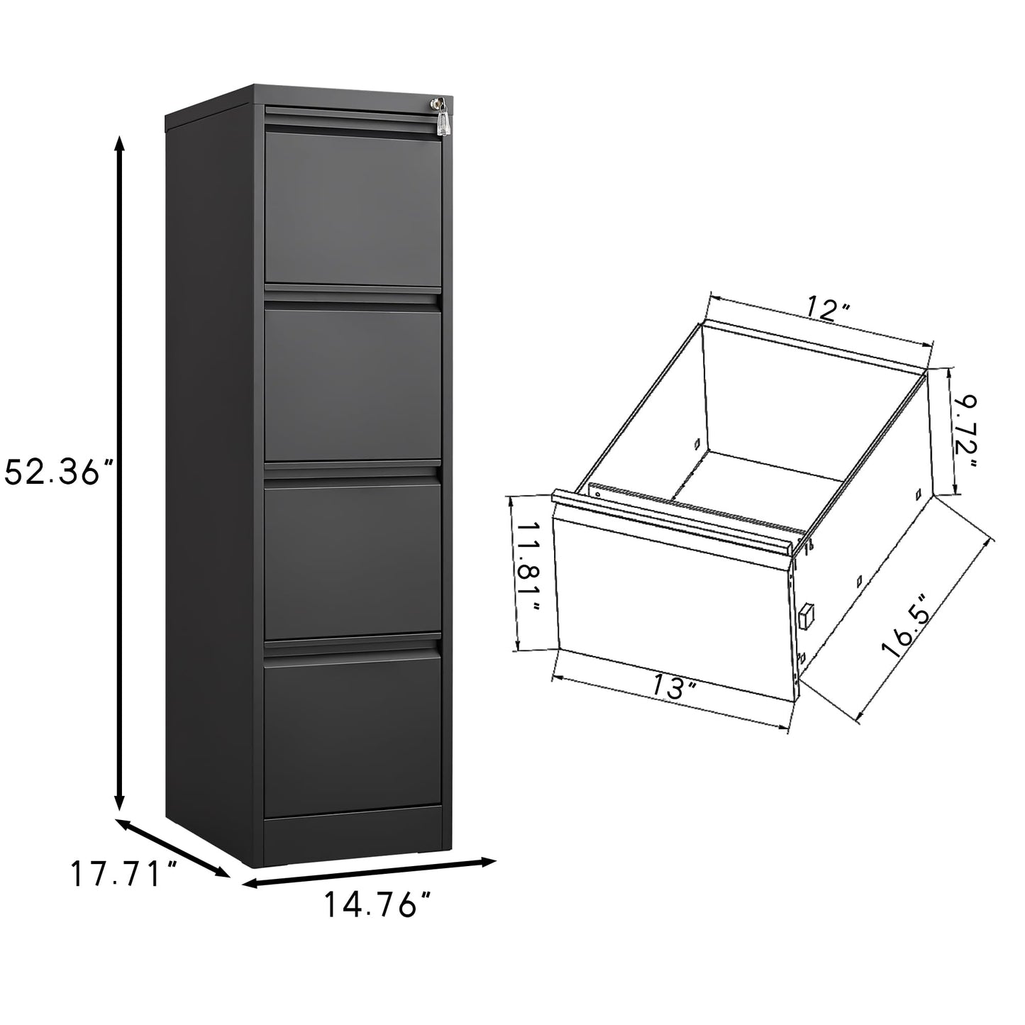 MilleLoom 4 Drawer File Cabinet with Lock,Heavy Duty Vertical Filing Cabinets for Home Office, File Storage Cabinet for Letter/Legal/A4/F4 Size File,Assembly Required