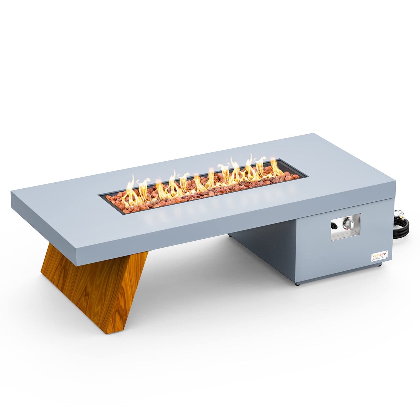 ONLYFIRE OUTDOOR LIVING Premium 60” Gas Fire Pit Table with Unique Wooden-Visual Leg, Large Propane Fire Table with Lava Rocks, Smokeless Fireplace 60,000BTU for Backyard Patio Villa Bonfire, FP015