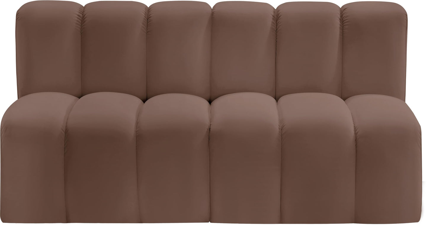 Meridian Furniture 101Brown-S2A Arc Collection Modern | Contemporary Modular Sofa with Soft Brown Vegan Leather, Deep Channel Tufting, Modular Design, 60" W x 31" D x 30" H, Brown