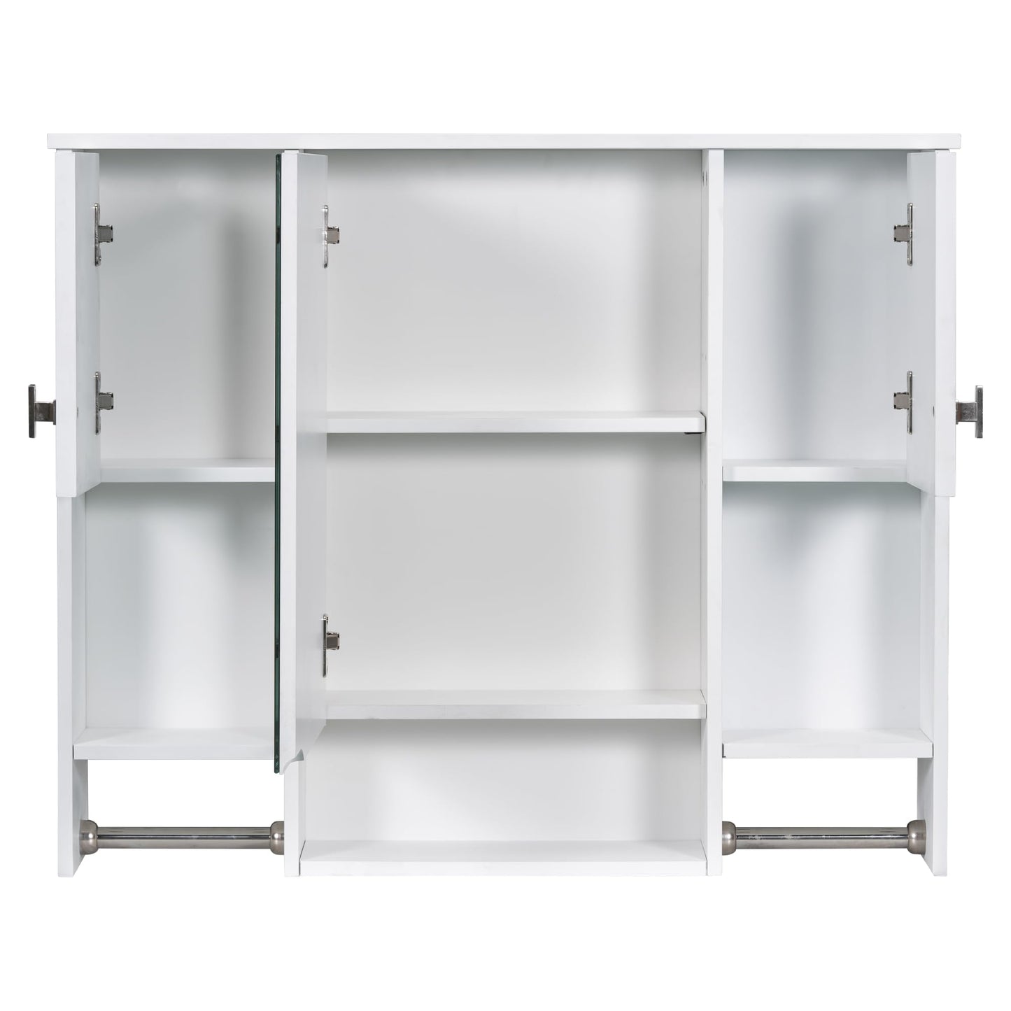 Merax Medicine Cabinet with Mirror, Wall Mount Bathroom Cabinet 35" x 28" Over Toilet Storage Cabinet Organizer with Doors, Open Shelves, and Towel Bars, Mirrored Bathroom Wall Cabinet