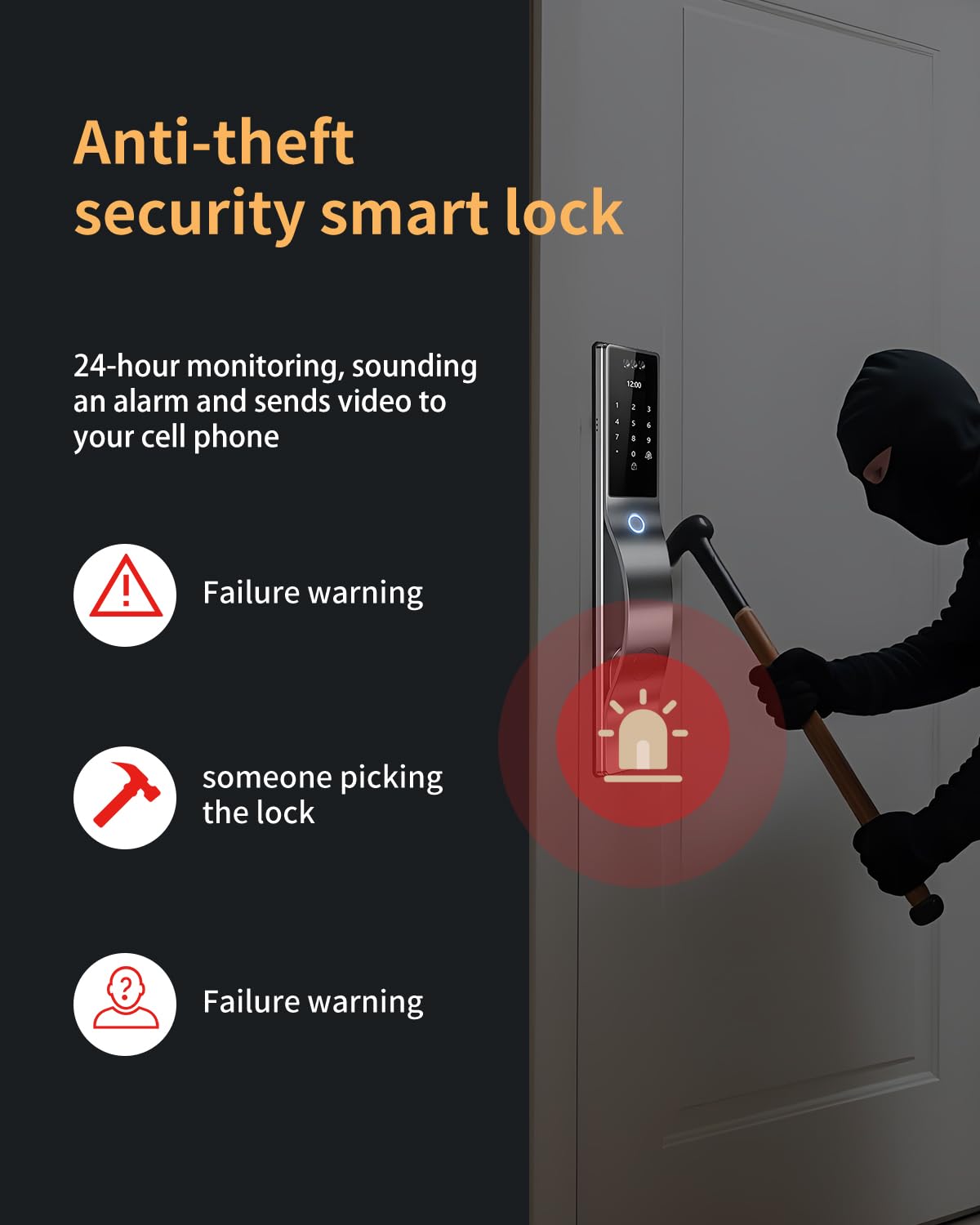 TianfuSpanda 3D Face Recognition Door Lock with Lockbody, Video Smart Lock with Camera&Doorbell, Front Door Keyless Entry Lock, WiFi&Tuya APP Control/Fingerprint/IC Card/Password/Keys