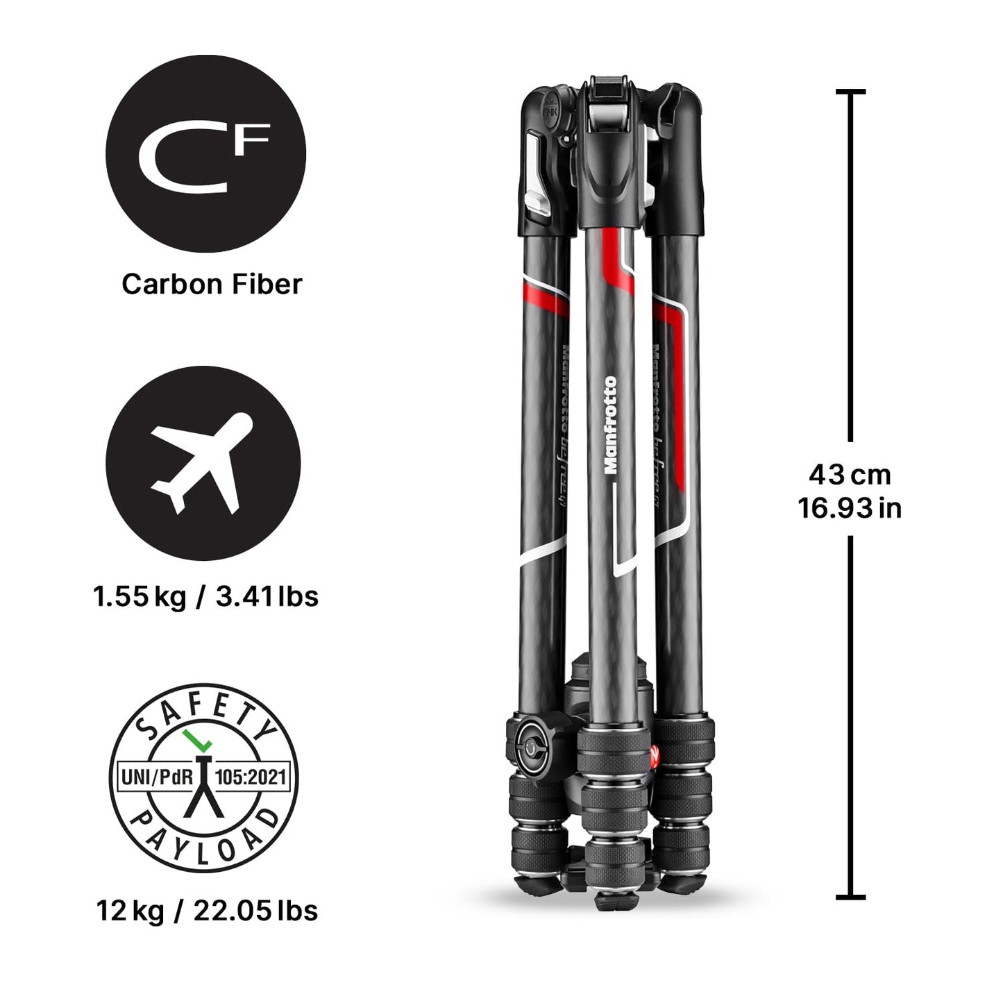 Manfrotto MKBFRTC4GT-BH Befree Advanced GT Camera Tripod Kit, Travel Tripod with Ball Head, Portable & Compact, Professional Carbon Camera Tripod for DSLR, Reflex, Mirrorless, Photography Accessories