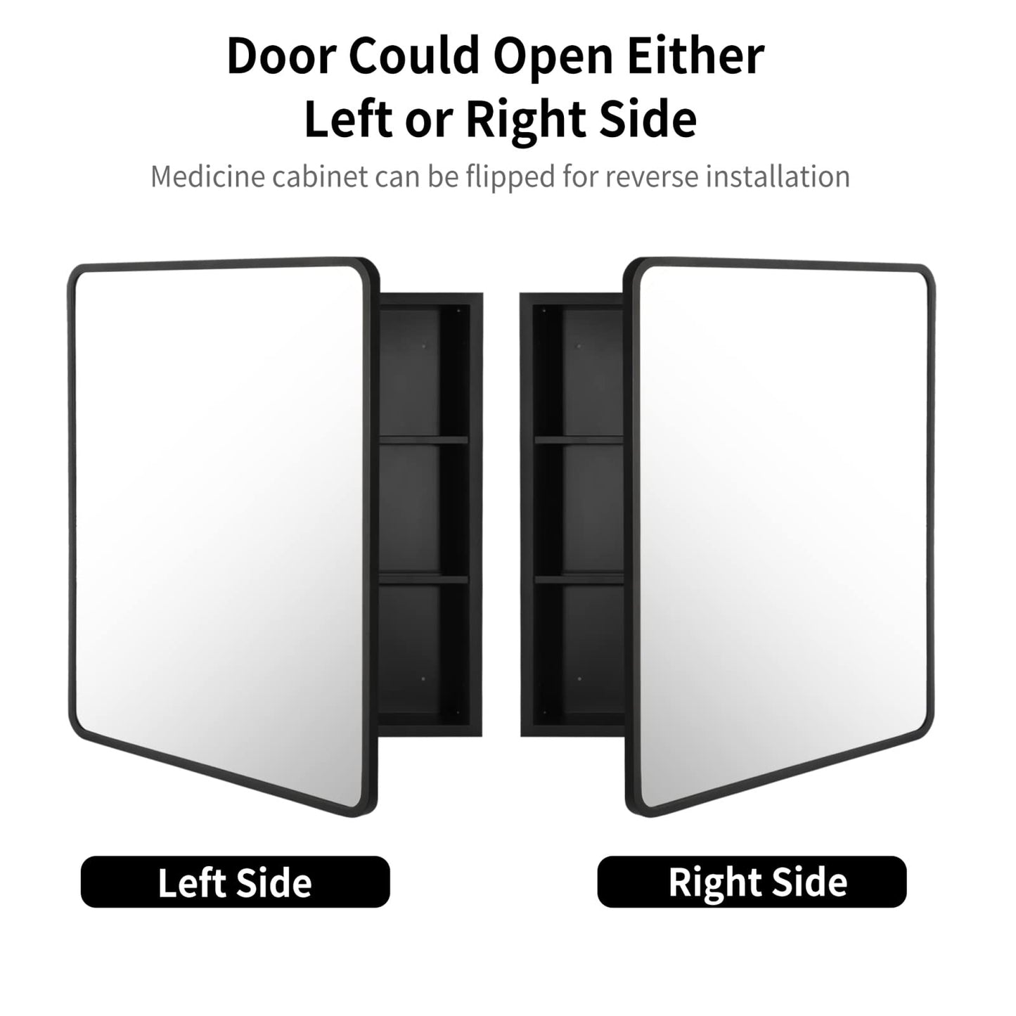 Movo Black Metal Framed Bathroom Mirror Medicine Cabinet,30 Inch x 24 Inch Recessed Wall Mounted Medicine Cabinet with Mirror,Aluminum Storage Cabinet for Bathroom Vanity