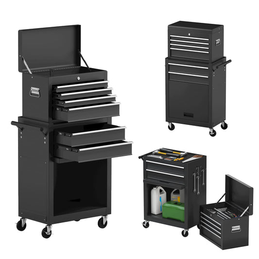 Goplus Rolling Tool Chest, 6-Drawer Tool Box Organizer w/Auto Locking System & Lockable Wheels & Sliding Drawers & Detachable Top, Tool Storage Cabinet for Garage Workshop (Black) …