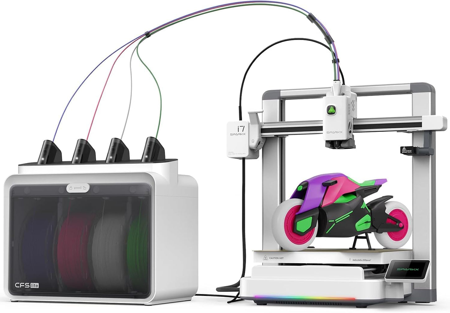 Creality SPARKX i7 Combo 3D Printer, Multi Color with CFS Lite High Speed AI Photo-to-3D Printing 95% Pre-Assemble Auto-Leveling Custom RGB Quick-Swap Essential Parts 10.24×10.24×10 inch