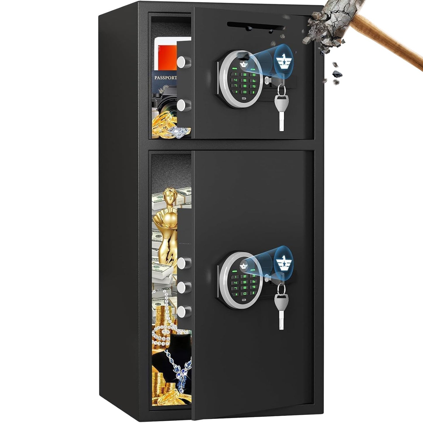 Karbeen 6.0 Cu ft Safe Box Fireproof Waterproof, Money Safe With Mute Function and LED Light, Digital Keypad Home Safes with Deposit Slot & Dual Alarm System,Security Box for Money Valuables
