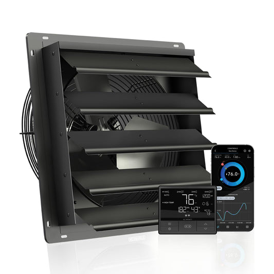 AC Infinity AIRLIFT T16, Shutter Exhaust Fan 16" with WiFi Temperature Humidity Controller, EC-Motor Wall Mount Ventilation and Cooling for Sheds, Attics, Workshops, and Greenhouses