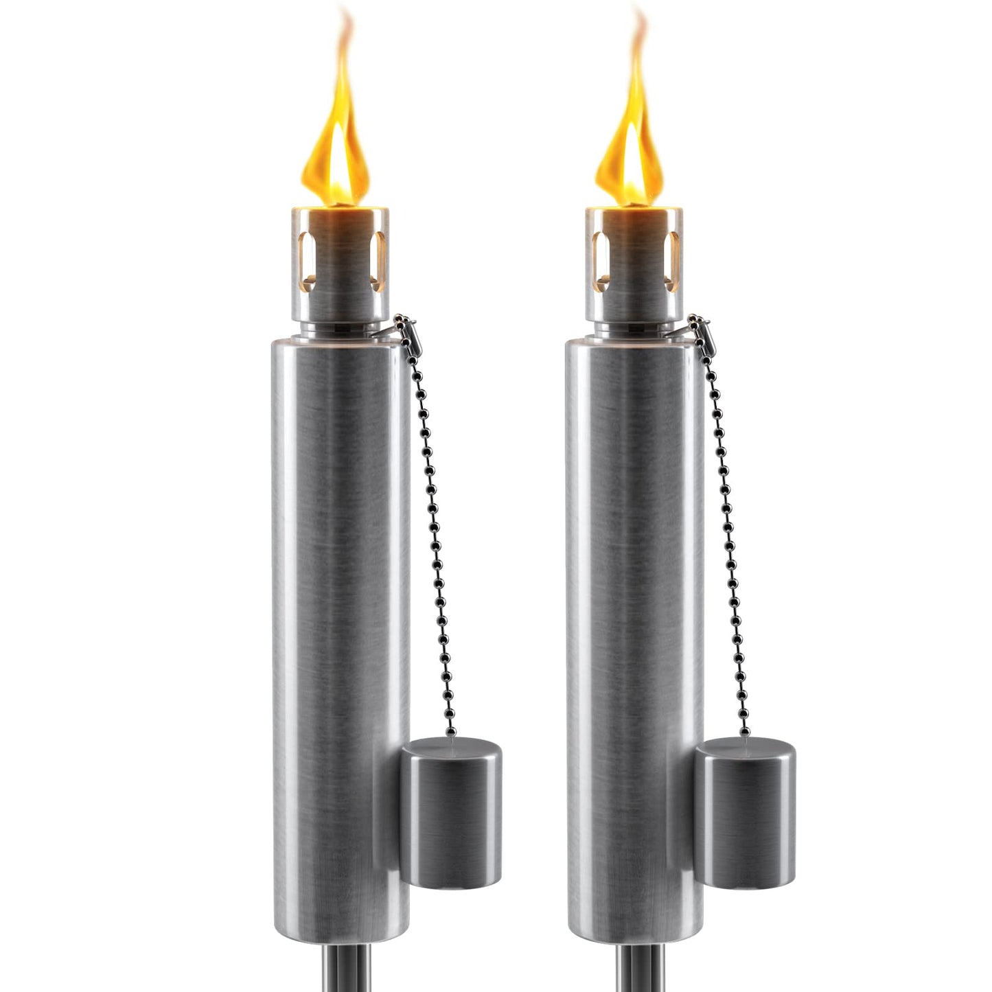 Matney Stainless Steel Outdoor Torches - Set of 2 - 5 ft Oil Lamp with Fiberglass Wick - Decorative Garden Lights