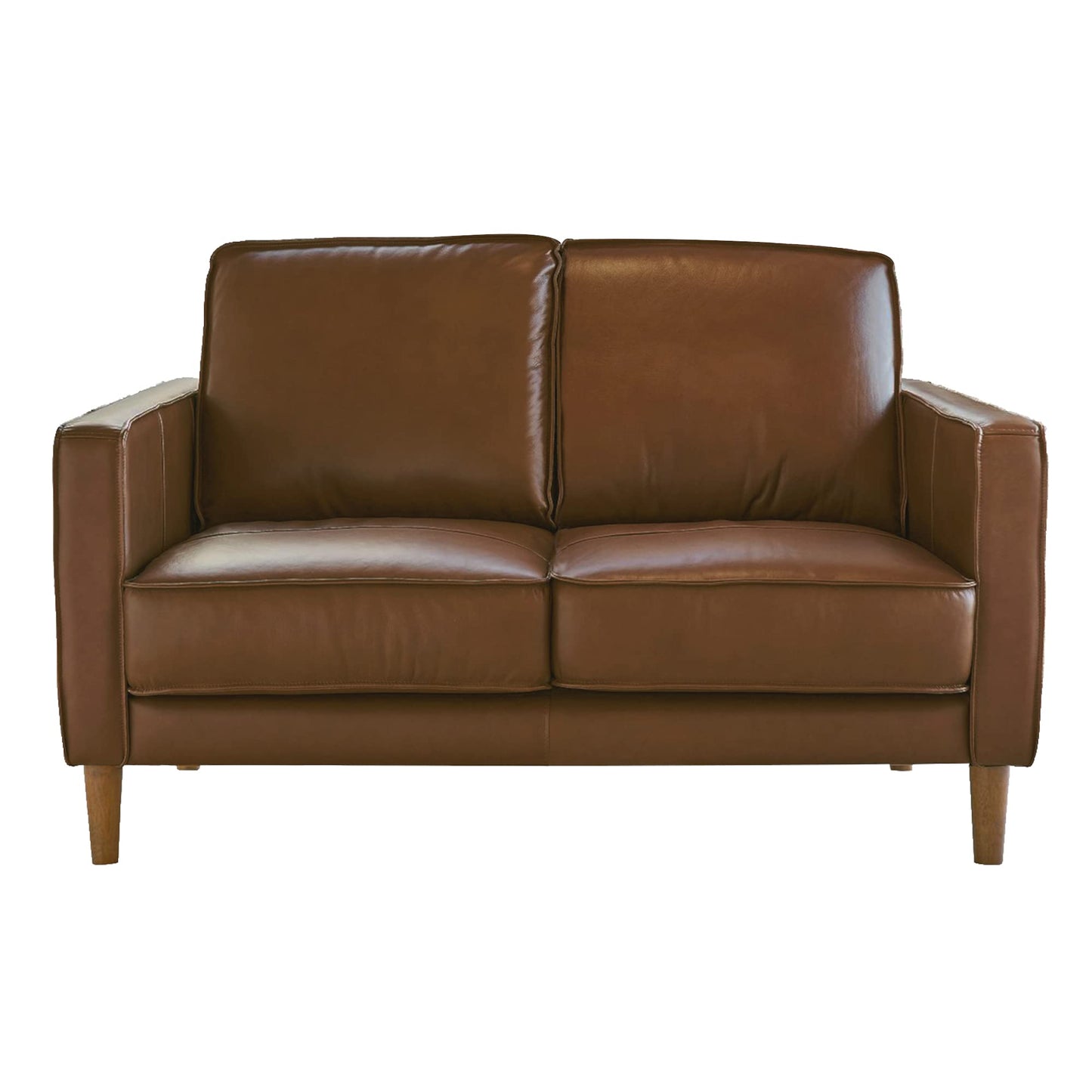 Sunset Trading Prelude 55" Wide Top Grain Leather Chestnut Brown | Mid Century Modern Small Couch Loveseat, Space Seating (SU-PR15070-86-200E)
