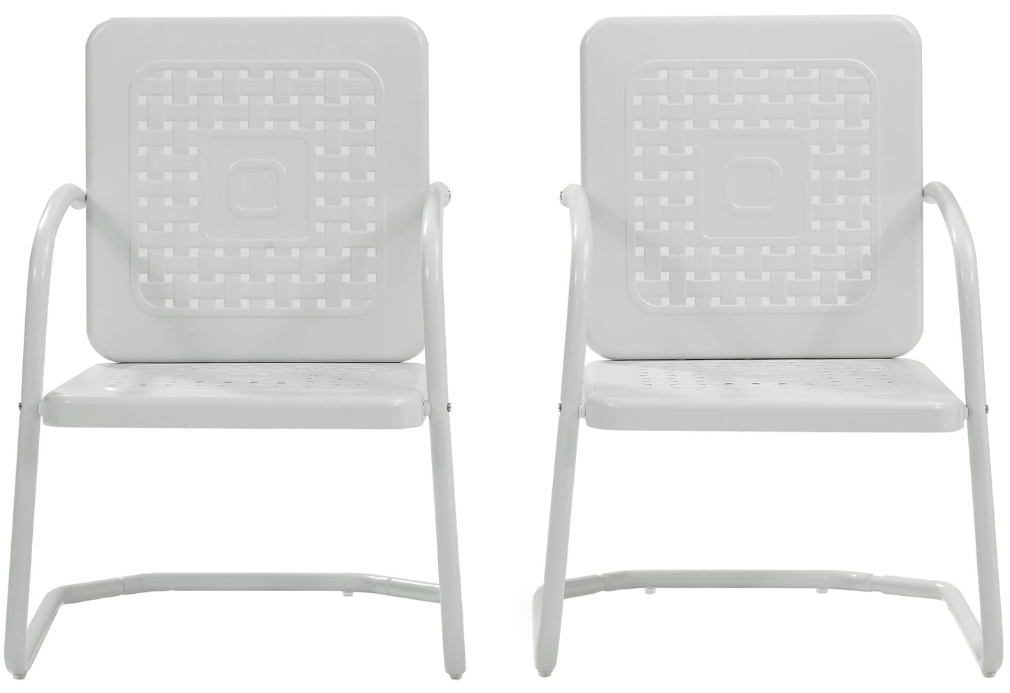 Crosley Furniture Bates 2-Piece Outdoor Chair Set, Retro Metal Patio Chairs for Dining, Porch, Deck, Balcony, White Gloss