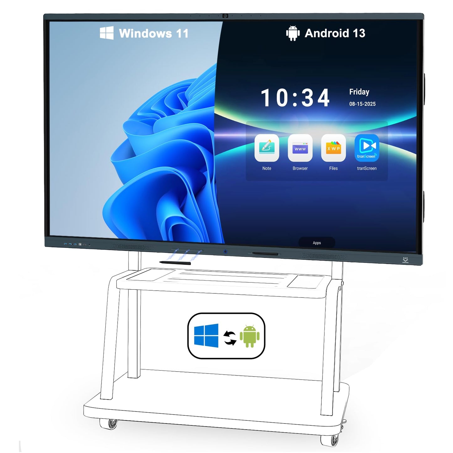 LINGHUFOX 86" Smart Board, 4K UHD Interactive Whiteboard with Windows 11 Pro 13th 16+512G & Android 13, Built-in AI Camera and 8 Mics, All-in-One Computer Touchscreen Display for Office Classroom