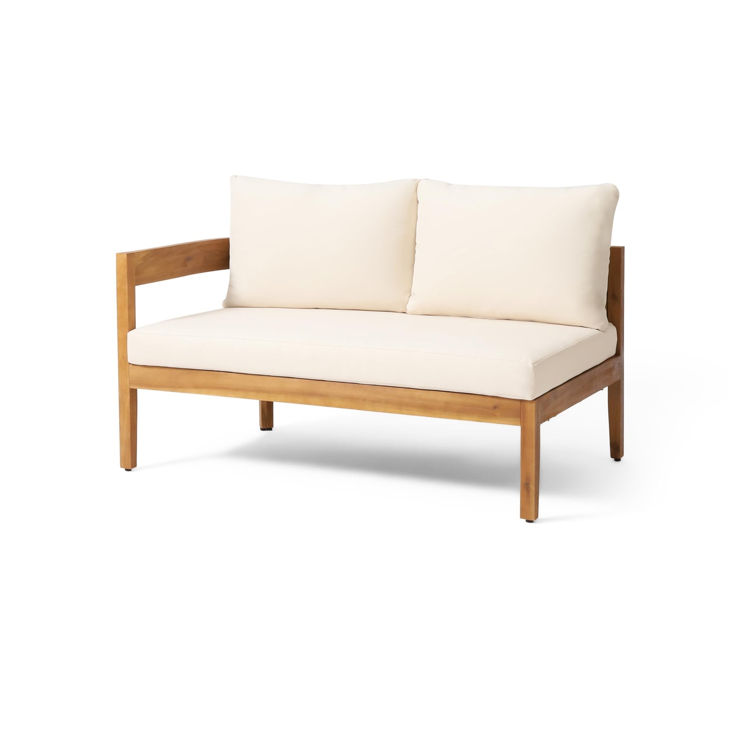 Merax 4 Piece Patio Outdoor Furniture Set, All-Weather Curved Acacia Wood V-Shaped Sofa with Cushions,1 Coffee Table, Conversation Set for Backyard Deck Poolside, Seats 5 Adult, Teak+ Beige