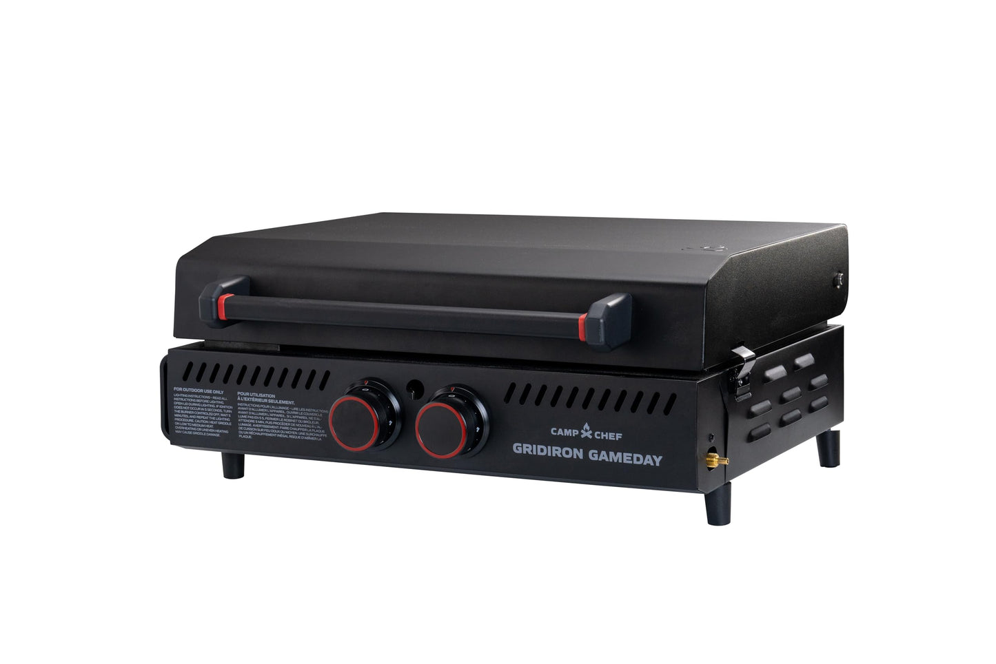 Gridiron Gameday 24" Portable Propane Grill – Flat Top Tabletop Griddle with Hinged Lid, 24,000 BTUs, Flamethrower Ignition, Dual Heat Zones, Adjustable Legs for Tailgating, Camping & Outdoor Cooking