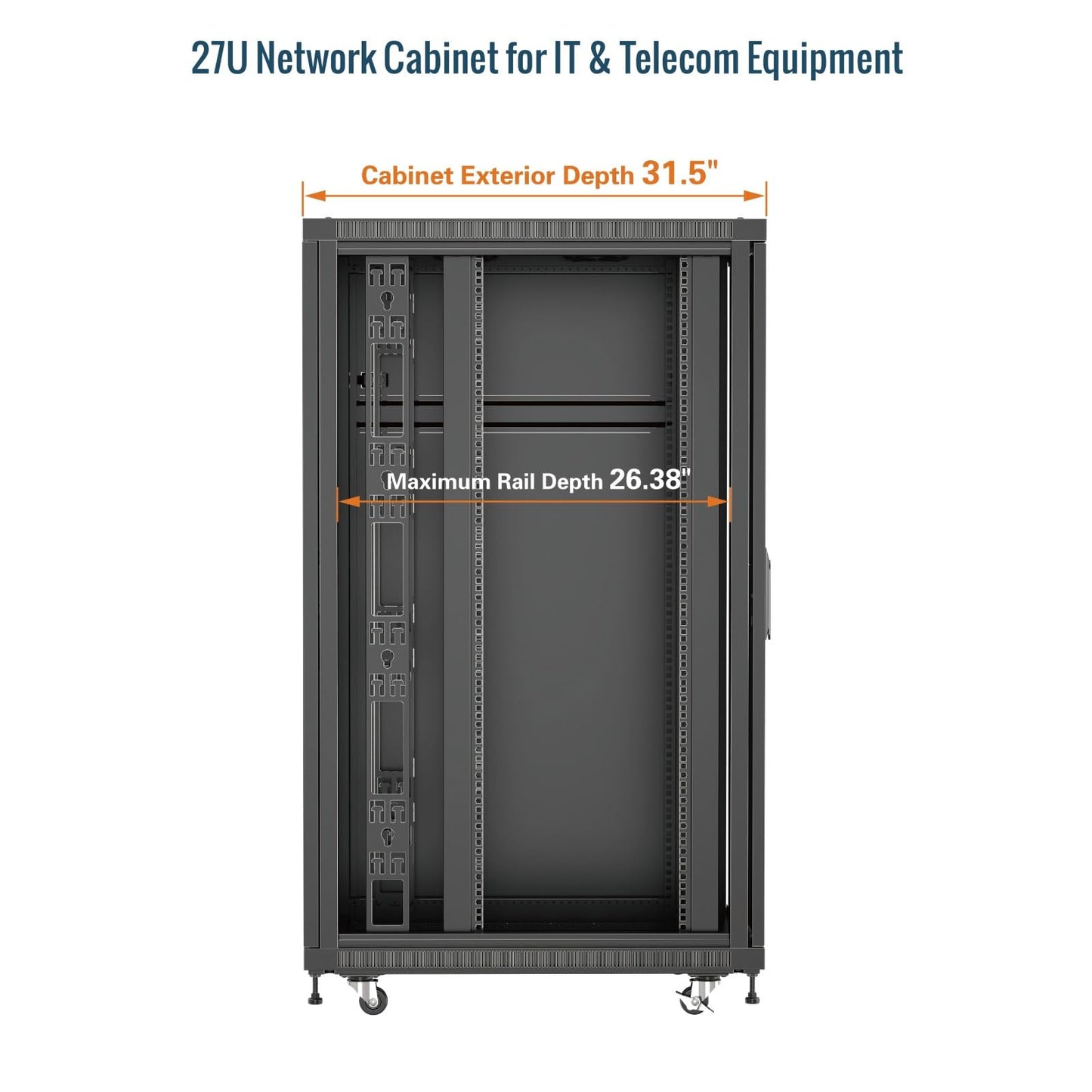 Tecmojo Network Rack Cabinet,27U Server Rack,31.5 Inch Depth,Hold Up to 1800Lbs,Lockable Cabinet with Casters and Complete Accessories,Mesh Door,for Home,Office,Small Business (27U 23.6" w*31.5" d)