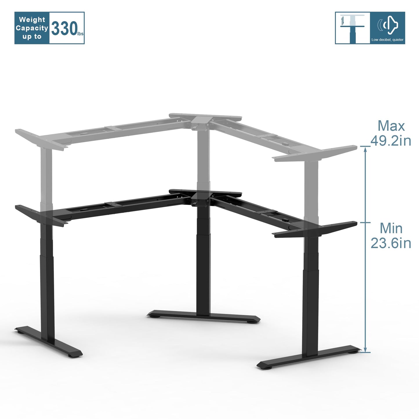 Fromann Adjustable Standing Corner Desk Frame 3 Leg L-Shaped Electric Triple Motor Desk Base Height and Width Adjustable Standing/Sitting for Home Office (Black)