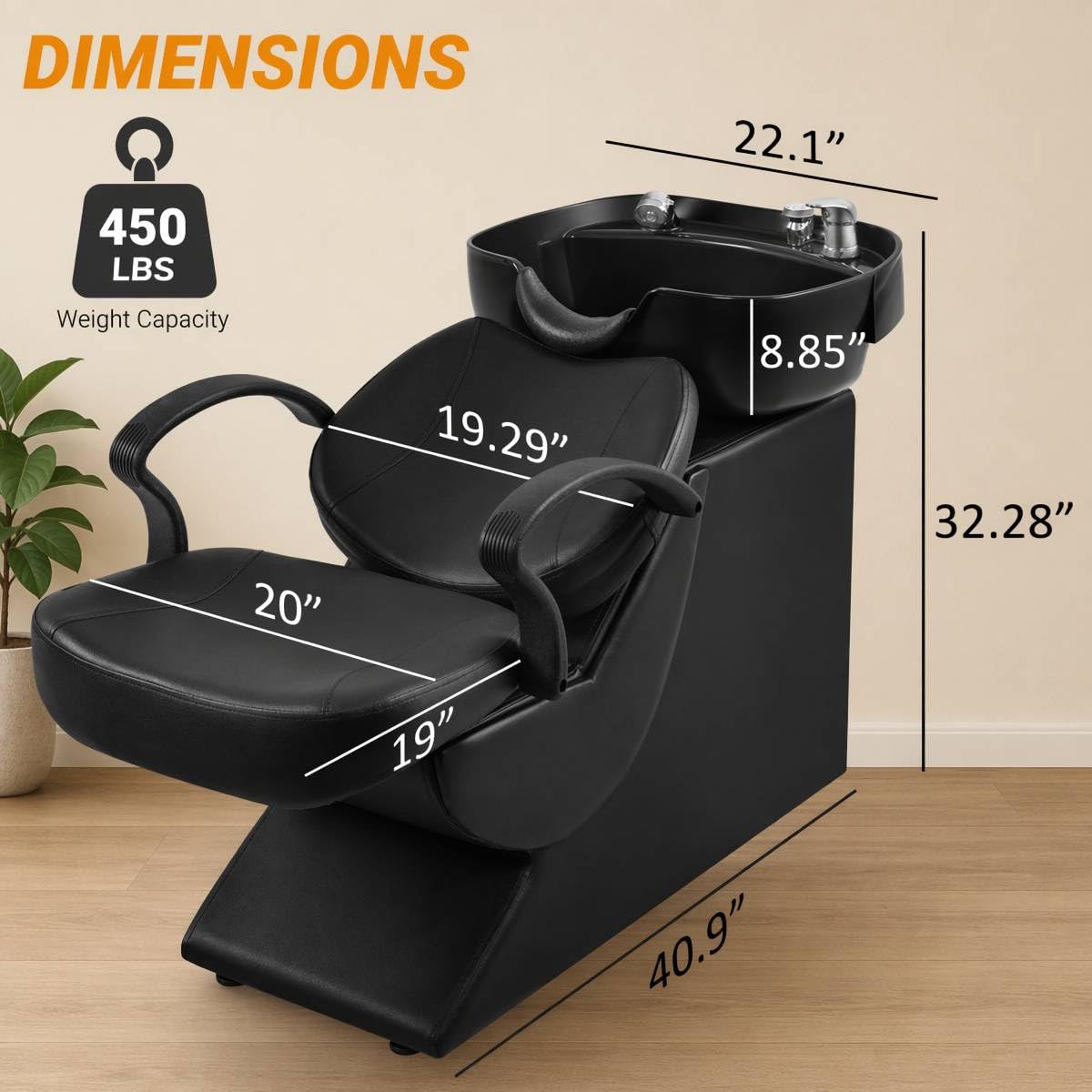 New Backwash Barber Chair ABS Plastic Shampoo Bowl Sink Unit Station Spa Salon Equipment,Black