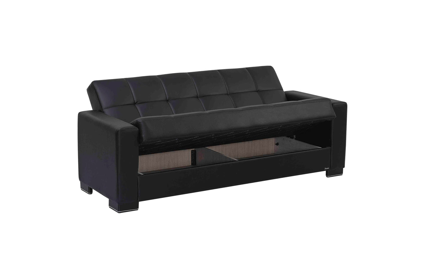 Ottomanson Convertible Sofa Bed Futon Couch with Hidden Storage & Click-Clack Sit-Sleep Conversion – Firm Support Sleeper Sofa for Living Room, Apartment & Guest Room, Black