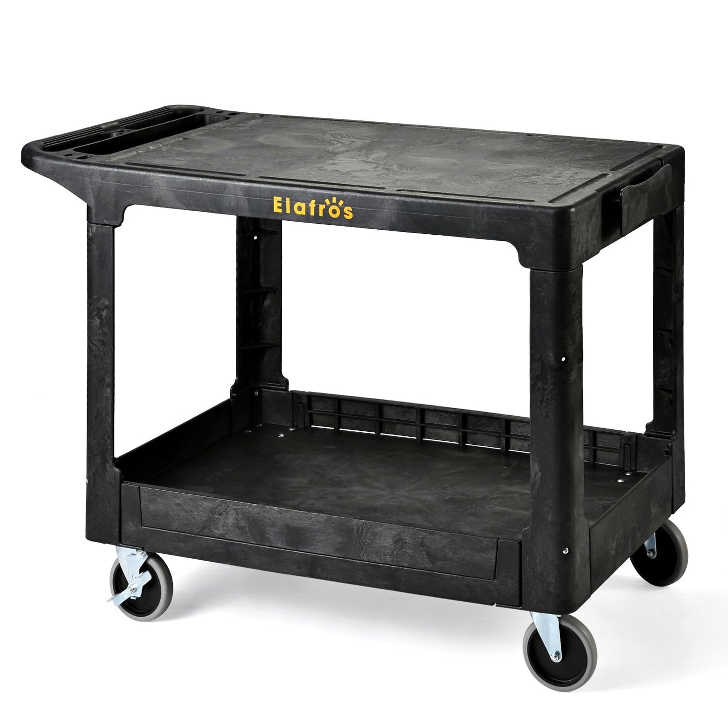 ELAFROS Large Heavy Duty Plastic Flat Top Utility Cart, 42.5 x 25 in, Black