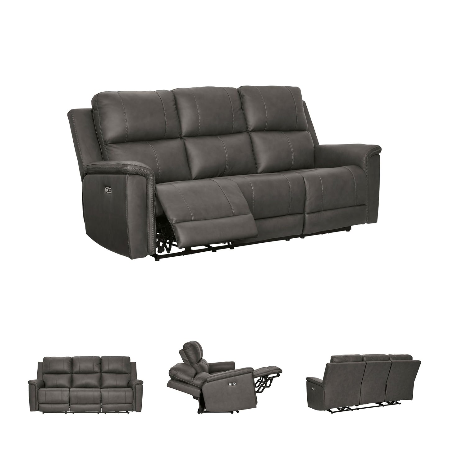 Signature Design by Ashley Burnley Contemporary Leather Match Power Reclining Sofa with Adjustable Headrest and USB Charging Port, Gray