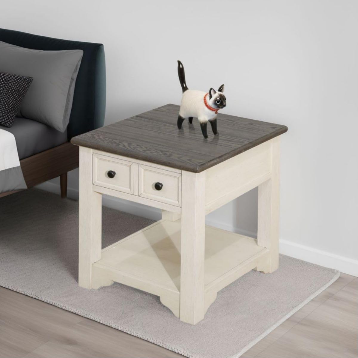 UOCFYK Side/Bedside/End Couch Table/cabinets with Storage, Small Wood Farmhouse Night Stand for Small Spaces, Nightstand for Living Room, Bedroom, Kitchen, Plant Tables, Dark Grey MDF and White Oak