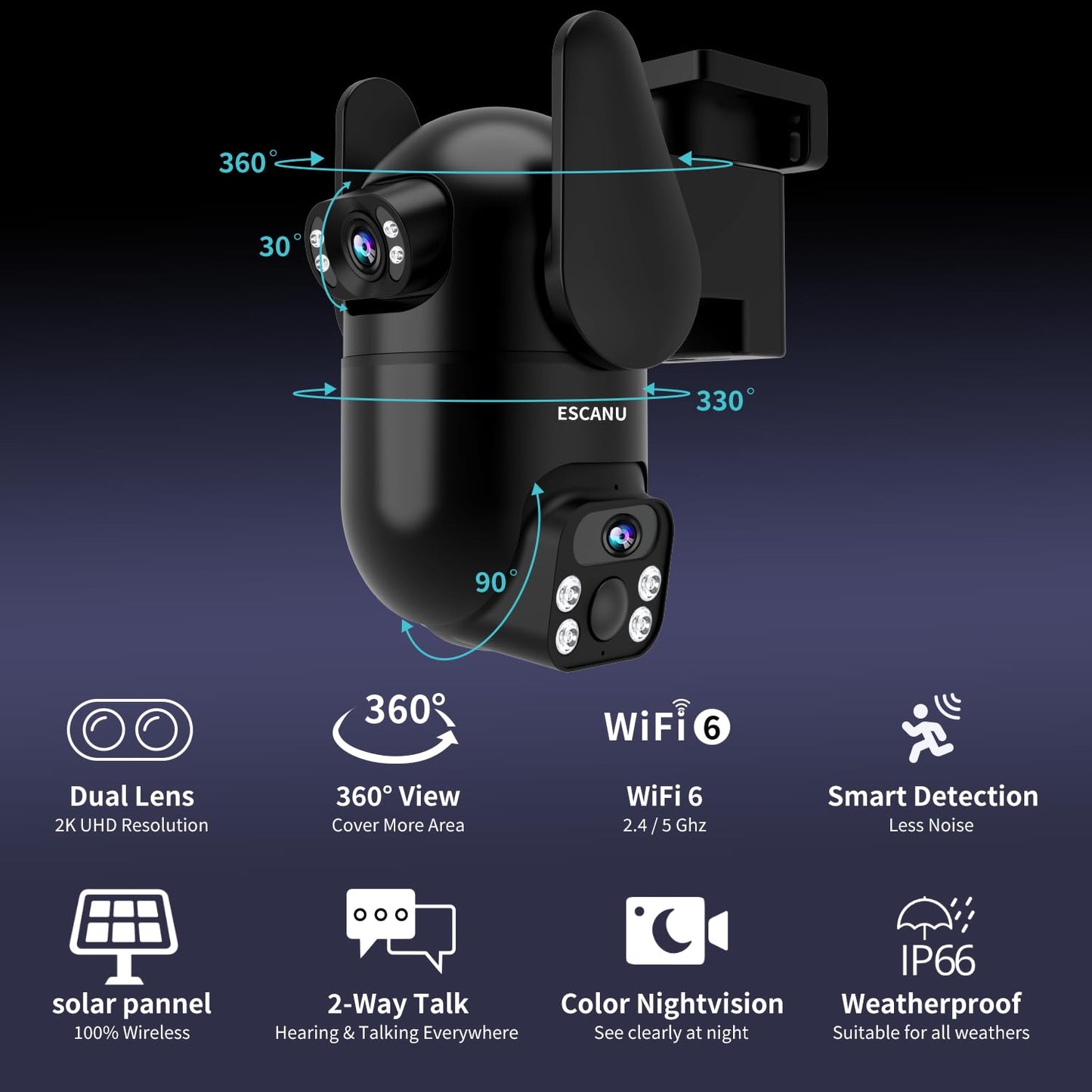 Wireless Home Security Cameras System,Solar Power PTZ Outdoor Cameras,Motion Detection,Night Vision,Water-Proof,2-Way Audio,No Subscription Fee,Cloud/SD Card Storage