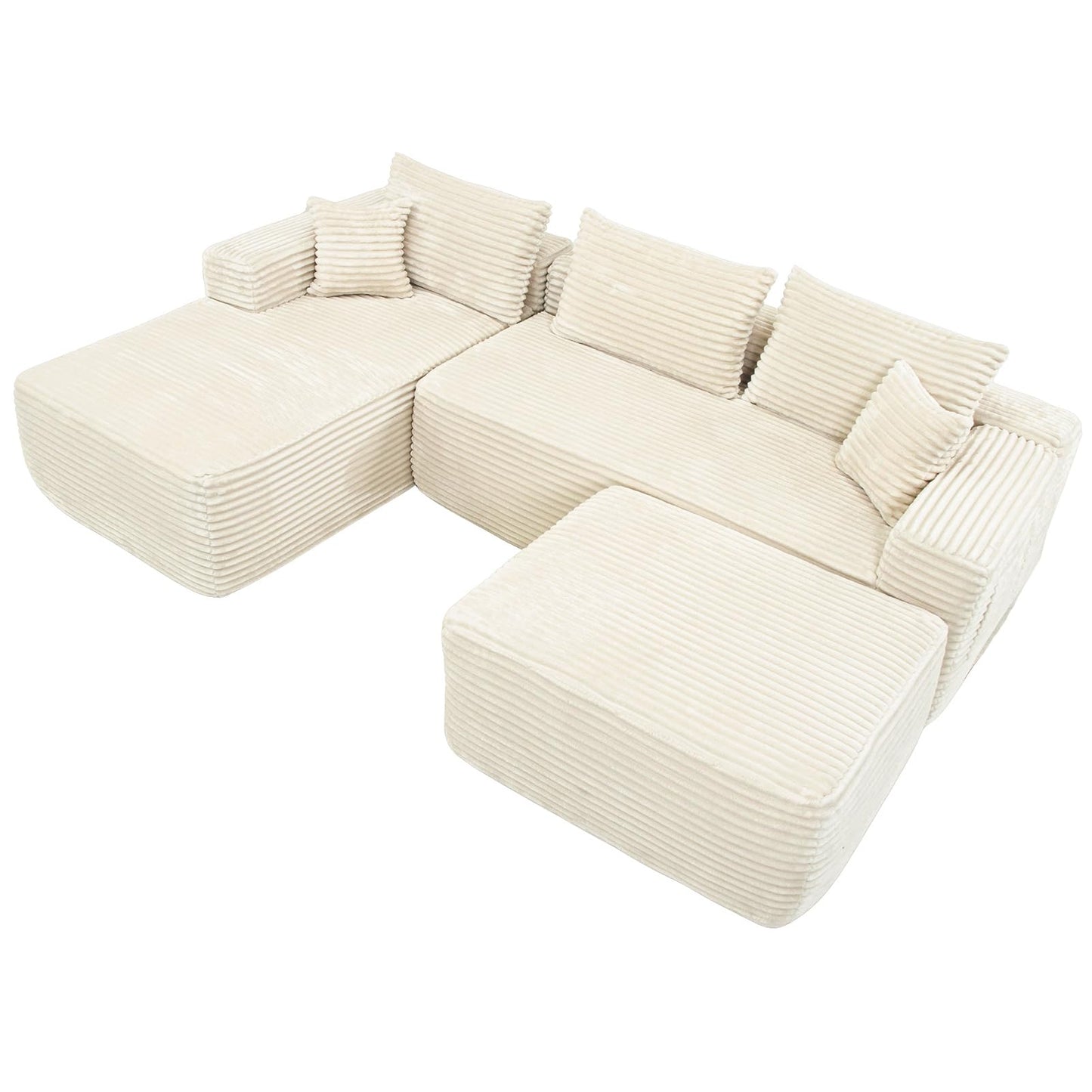 EVLIQUIL Modular Sectional Sofa Couch 103.5” & 37.0” Beige, L-Shaped Sectional Couches for Living Room with Ottoman, High Resilience Sponge & Spring Support Sofa Set (L Shaped Sofa+Ottoman)