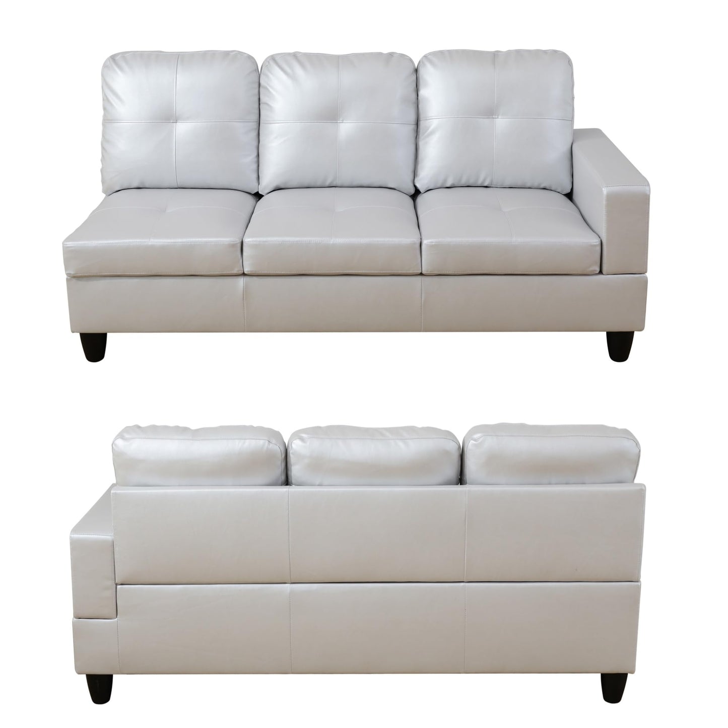 Trygoal 103.5 Inch Modern L-Shaped Couch, PU Leather Sectional Sofa with Chaise Lounge, 4-Seater Couch with Accent Pillows for Living Room, Apartment, Silver Grey