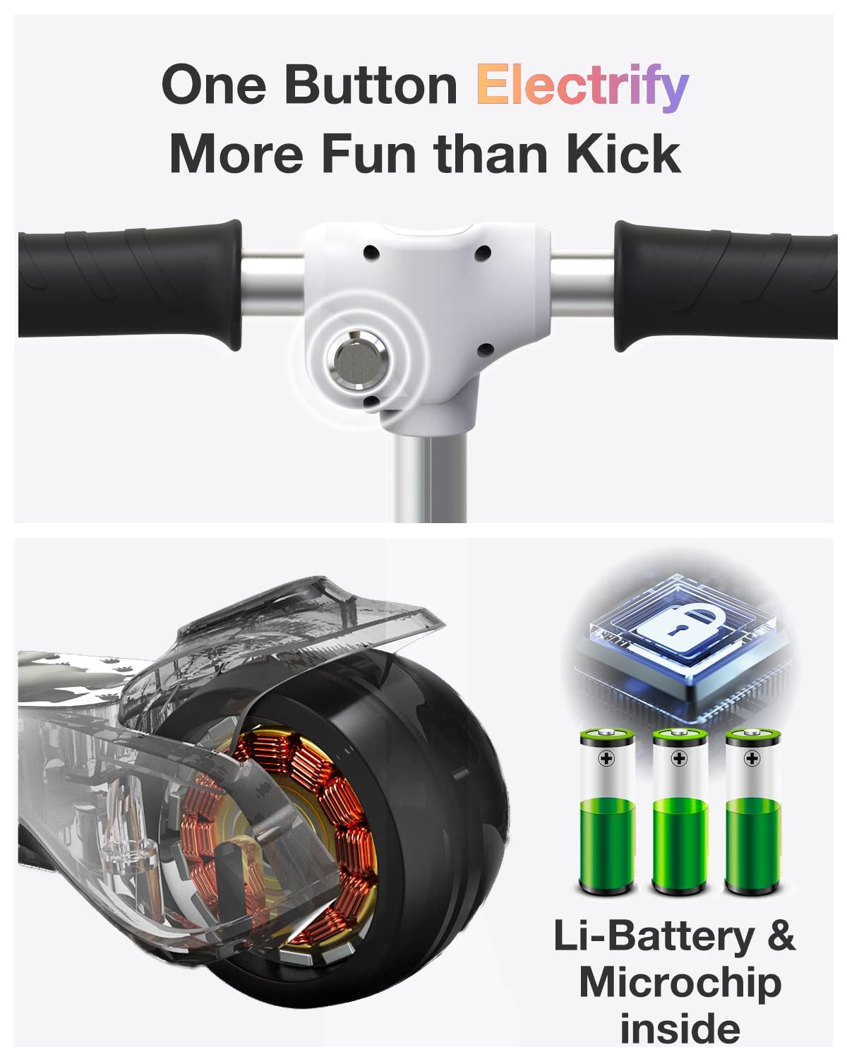 Elecorange 3 Wheel Electric Scooter for Kids, Light Up Deck, Big Flashing Wheels, Thumb Throttle, Adjustable Height, Foldable, 5mph, Lightweight, Kick Scooter, Toddler Electric Scooter Ages 5-8, Black