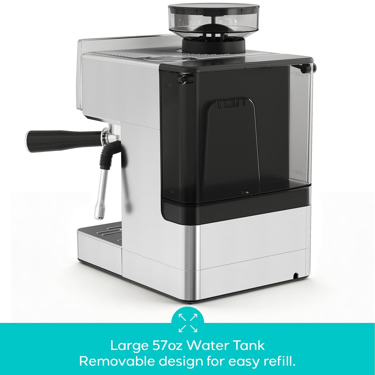 CASABREWS MARENZA Semi-Auto Espresso Coffee Machine with Built-in Grinder, Professional Coffee Maker with Milk Frother Steam Wand, Barista-Quality Cappuccino Latte Machine with LCD Display