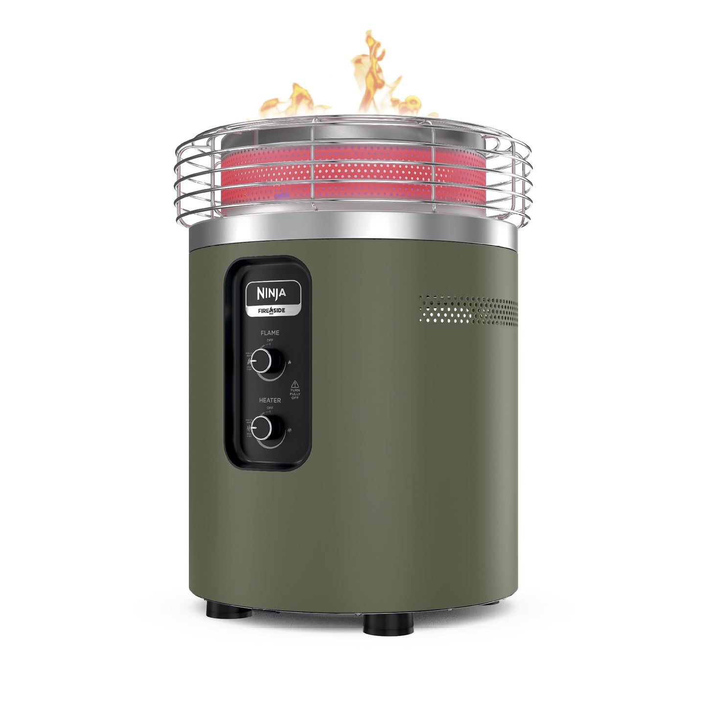 Ninja Fireside360 Outdoor Heater & Fire Pit | 3 Modes: Flame Only, Heat Only, Flame & Heat | Portable for Patio, Deck, Camping, Easy Control Smokeless Flames | Push to Start Ignition | Moss | OF101GN1