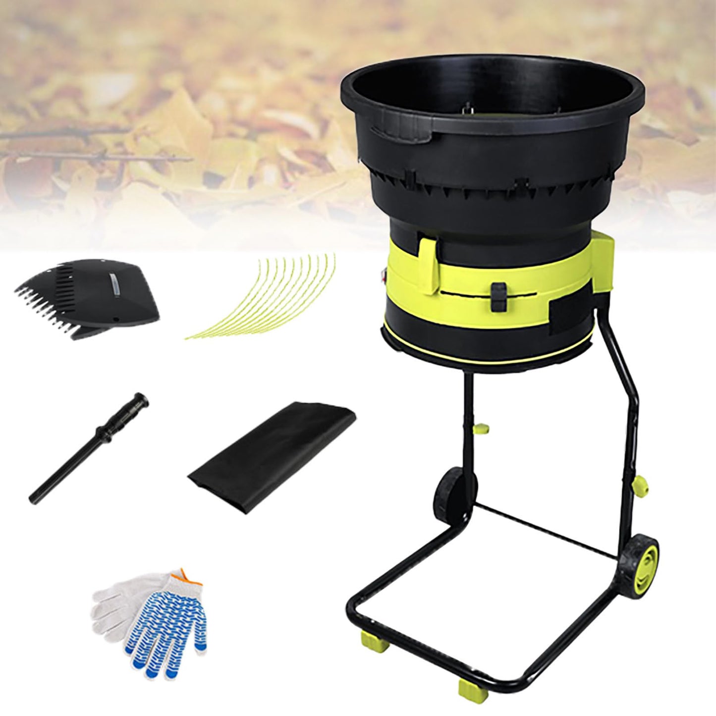 LwiftGal Garden Leaf Crusher with Wheels and Storage Bag, Electric Leaf Mulcher Compost Shredder 2500w, 8000rpm Electric Chipper for Yard Cleanup, Composting 30mpowercord