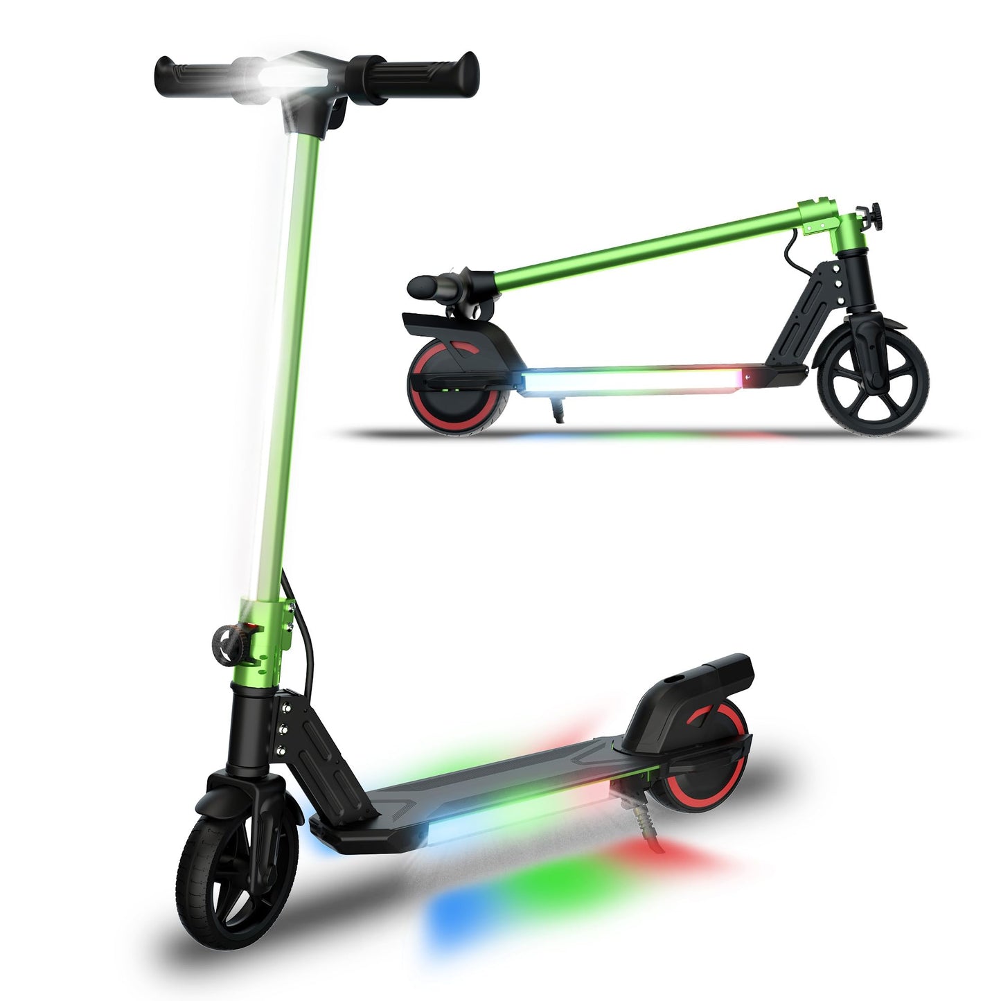 WEELMOTION Green Electric Scooter for Kids, Bright Front Bar Lights, Head Lights, Shining Pedal, LED Display, Dual Brakes, 150W Lightweight Foldable Kids Electric Scooter, UL2272 Certified