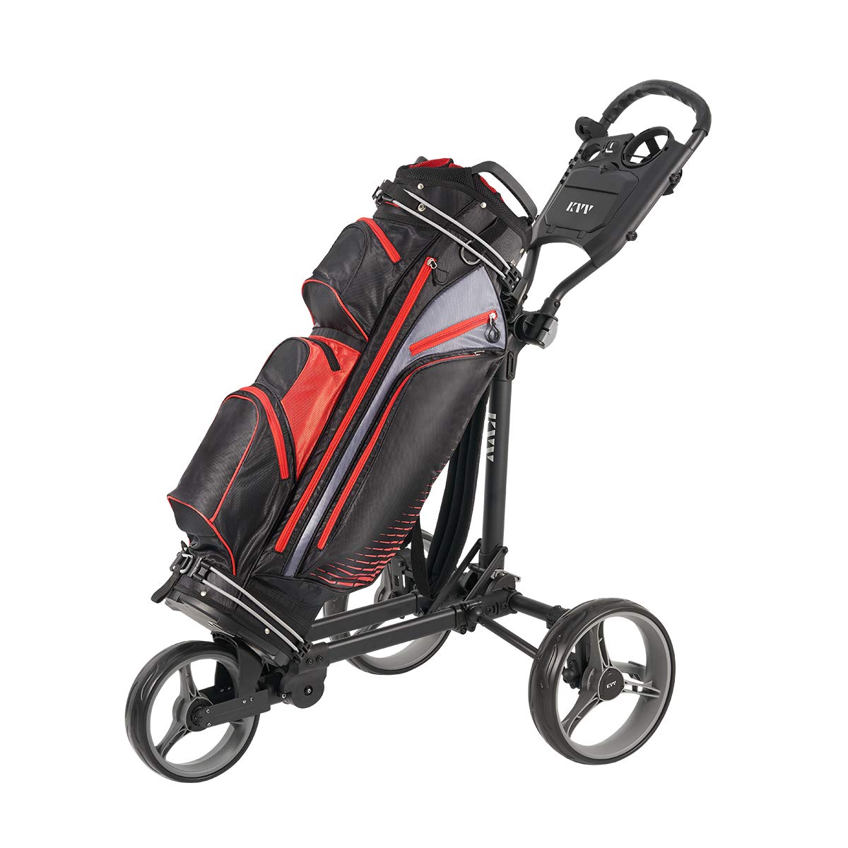 KVV 3 Wheel Compact Flat Folding Design Golf Push Cart with Lightweight and Sturdy Aluminum Frame Charcoal