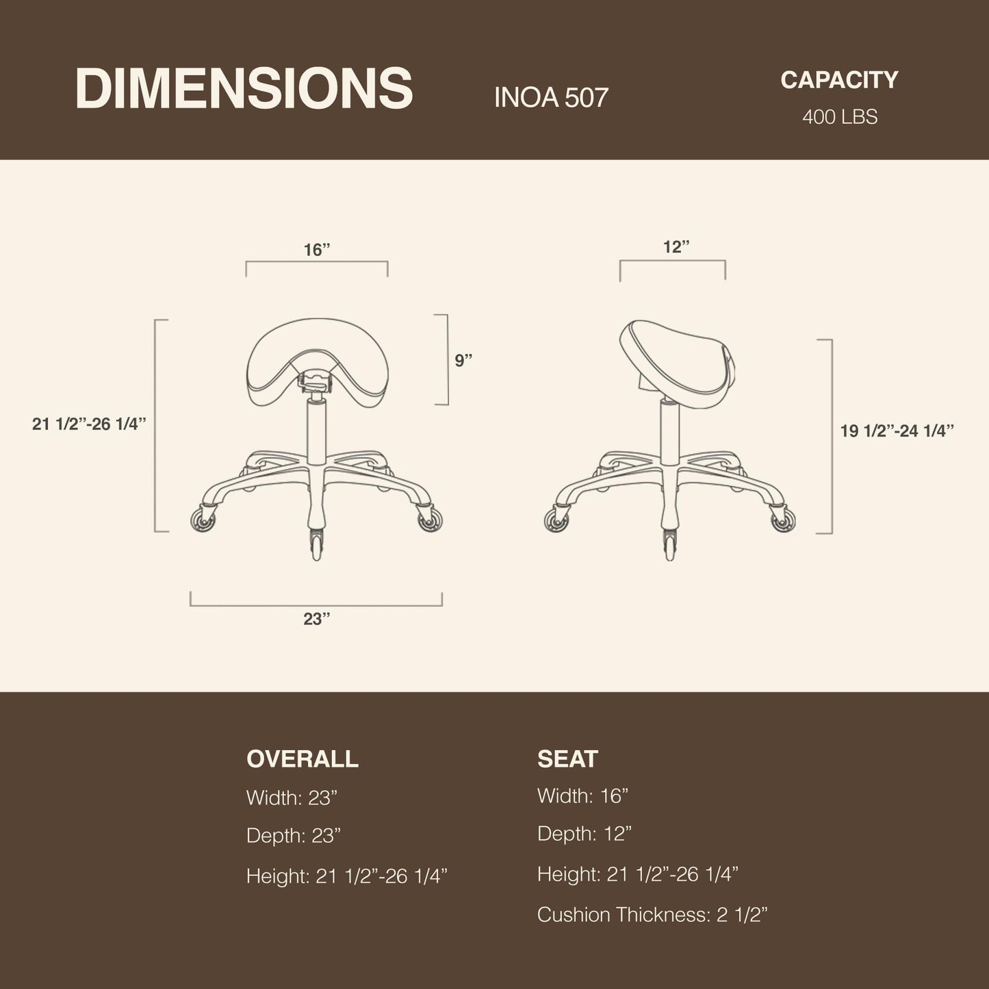 DR.LOMILOMI Premium Multifunctional Ergonomic Saddle Chair 507 INOA for Hygienic Clinic, Spa, Massage, and Dental Hygienist - Rolling Swivel Stool (Black, Standard 507)