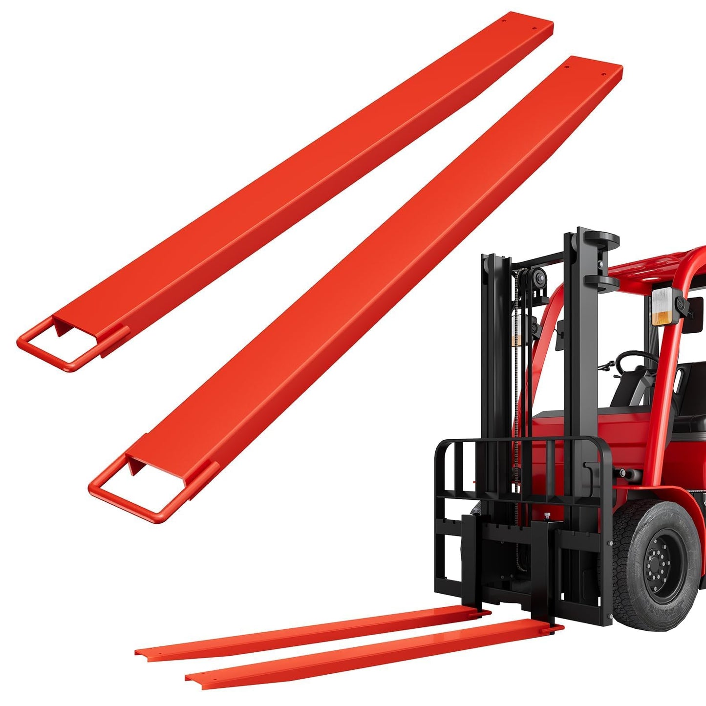96" Forklift Extensions - Heavy Duty Pallet Fork Extensions for 4.5" Wide Forks, High Tensile Steel Fork Extender with Safety Strap for Warehouse, Construction, Farm